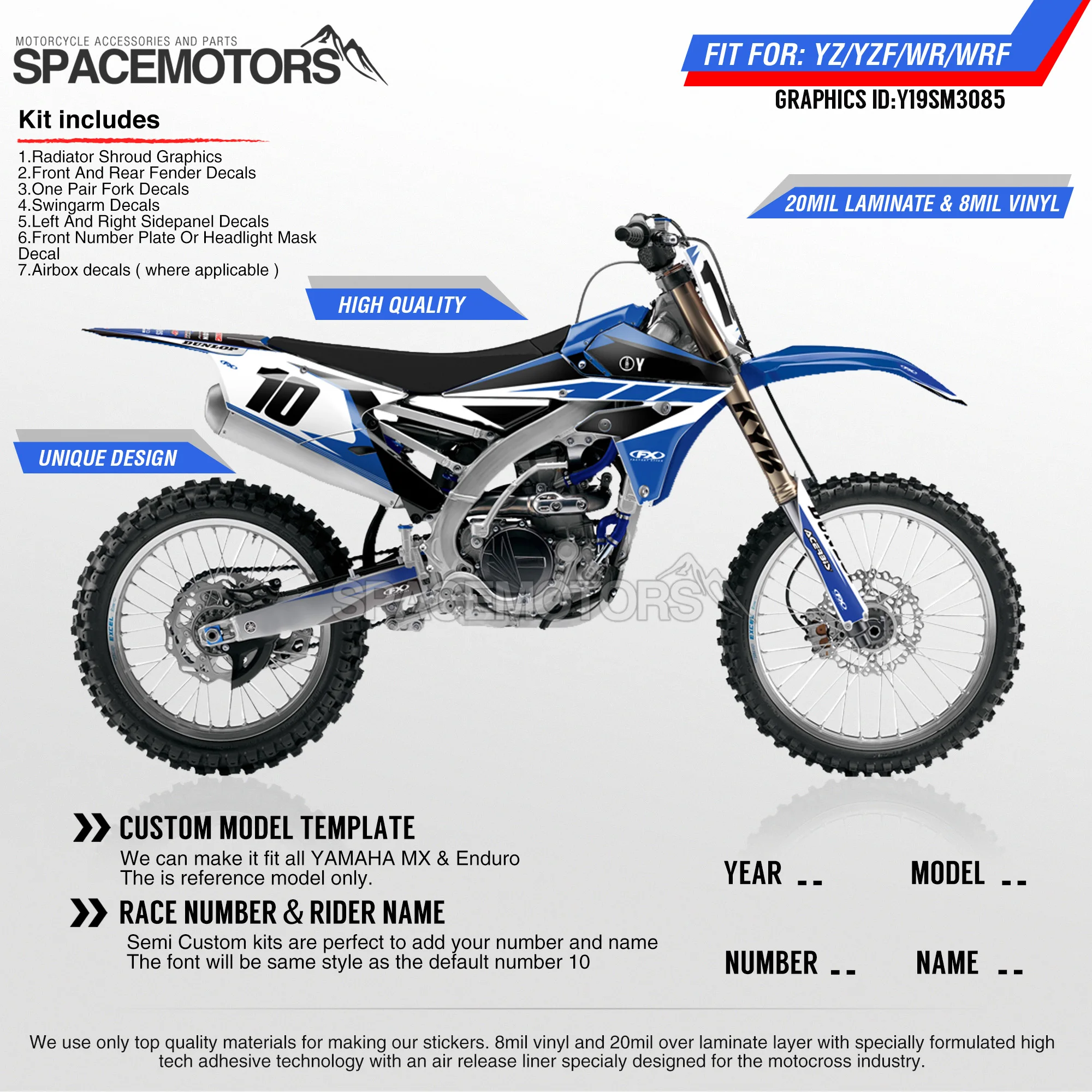 MotoSpace персонализированные графические фоны наклейки 3M для YAMAHA YZF250FX 14 18 YZF250 2019 YZF450