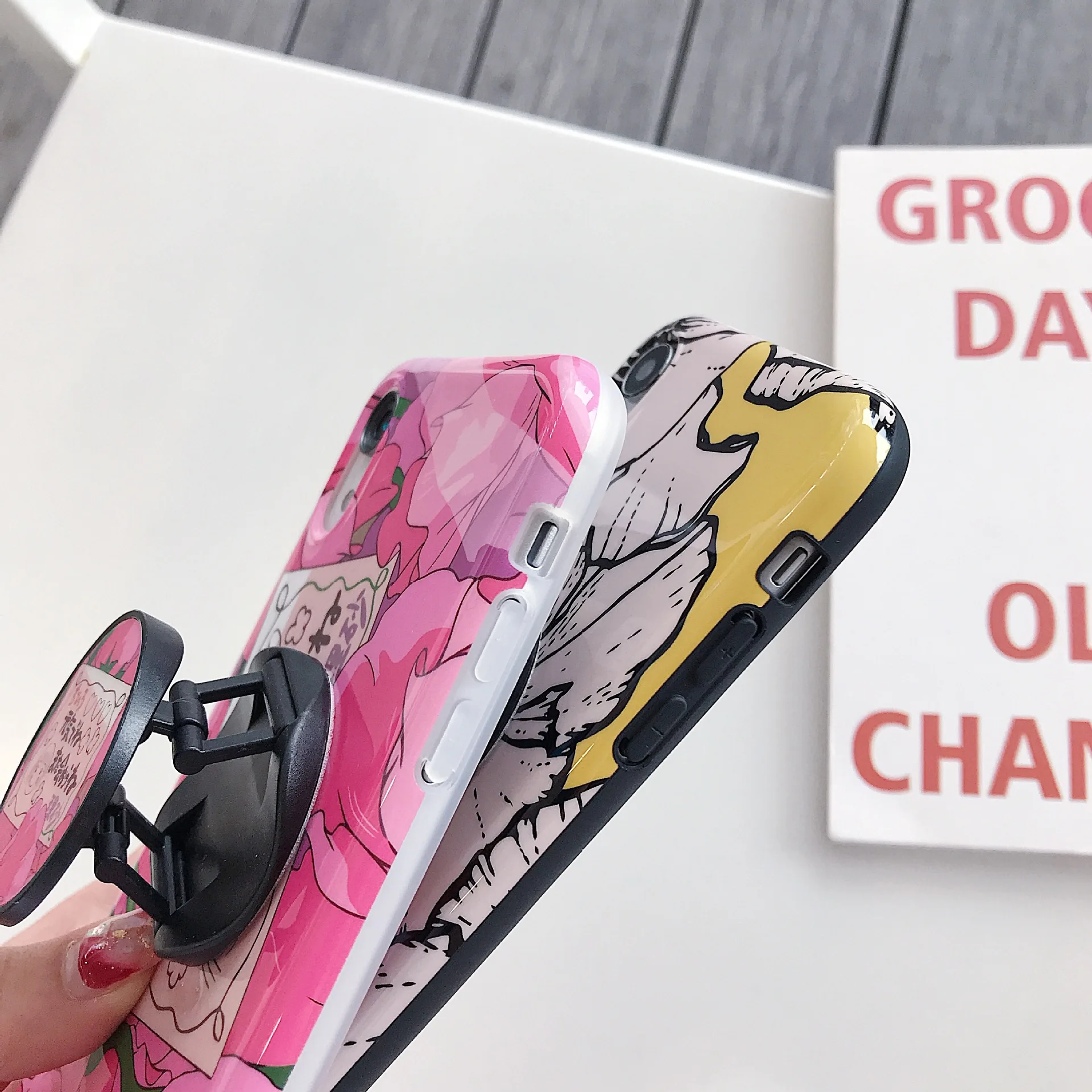 Summer Leaves Finger Ring Holder Case For iPhone XR X XS Max 6 6S 7 8 Plus Colorful Painting Floral Soft Fashion Phone NEW |