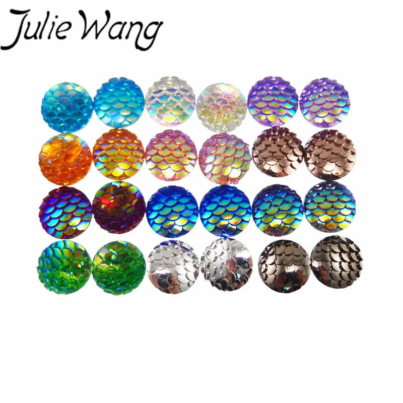Julie Wang 100 шт./упак. Смешанные 12 мм Русалка из Смолы Рыбные весы круглая Смола
