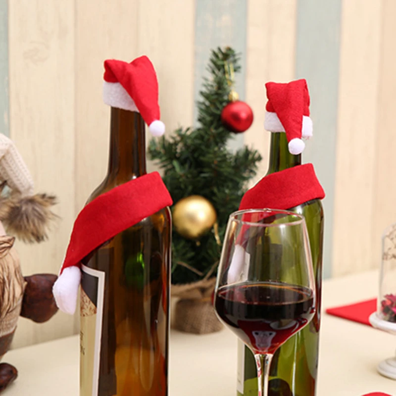 Рождественские аксессуары De Navidad Рождественская Шляпа Санты декоративный бокал для вина новогодние вечерние принадлежности домашняя Рождественская шапка Санта Клауса, Q