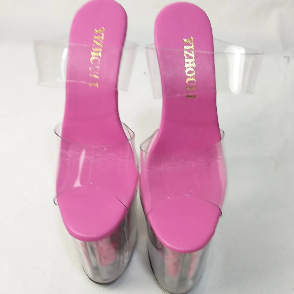 Sexy romantic rose crystal sandals, stage performance star photo album 20cm ultra high transparent Slippers