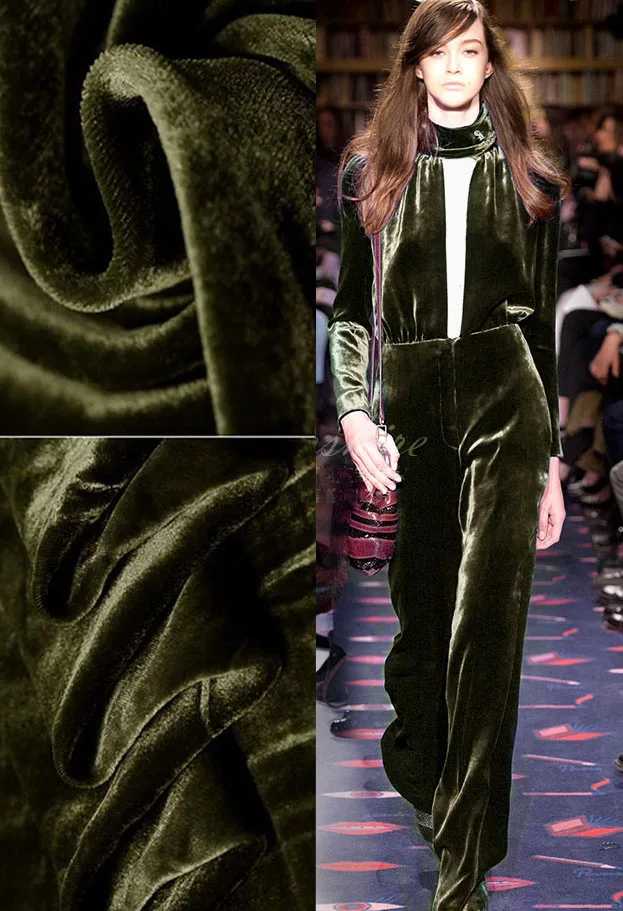 

Silk Velvet France Fabric High Quality Velvet Silk Fabric Military Green Dress Curtains Tissu Au Metre Best Wholesale/Retail