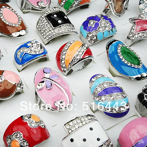 

Hot Sale 20pcs Czech Rhinestones Mix Style Enamel Fashion Silver Plated Women Rings Wholesale Jewelry Lots A-216