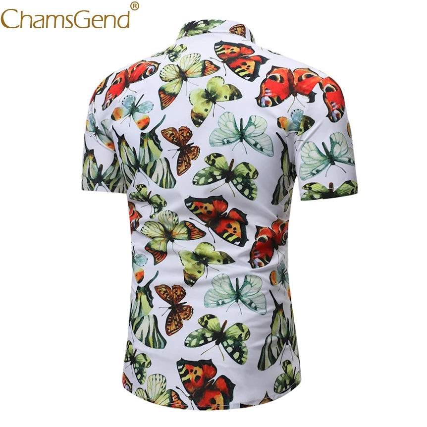 Brand New Men Fashoin Butterfly Print Fancy Blouse Summer Turn Down Collar Short Sleeve Slim Fit Man Tee Shirt #801 | Мужская одежда