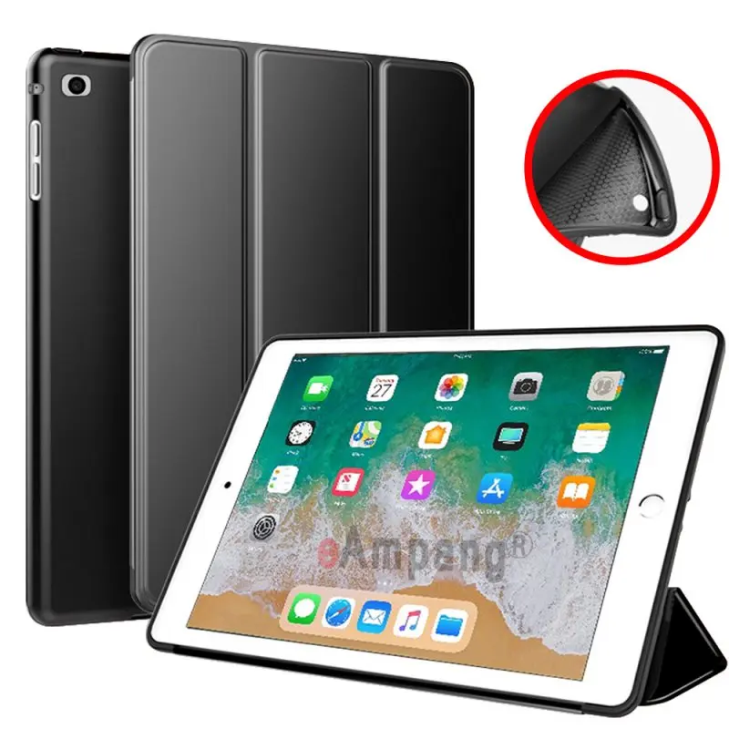 Чехол для Apple iPad 9,7 5th 6th Generation A1822 A1893 A1954 Smart Sleep Awake кожаный мягкий силиконовый чехол-накладка Funda - Цвет: Черный
