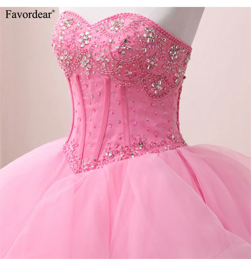 

Favordear Pink Sweetheart Beading Quinceanera Dress Vestidos De Quinceanera Ruffles Ball Gown Formal Dress Party Gown
