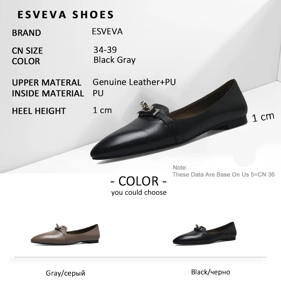 

ESVEVA 2018 Women Pumps Casual Square Low Heels Cow Leather PU Comfortable To Wear Pointed Toe Pumps Shoes for Women Size 34-39