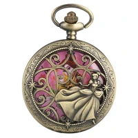 retro elegant lady in dress quartz pocket watch necklace pendant chain jewelry collectibles fob watch gift for pretty women girl