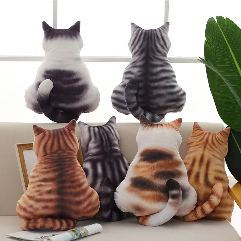 

Kawaii Cat Plush Toy Creative Back Pillow Real Lifelike Stuffed Animal Soft Doll Home Decoration Cushion Funny Gift for Children