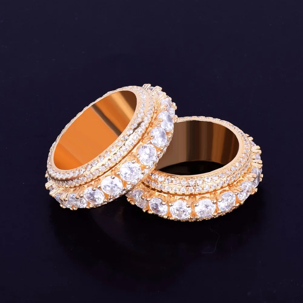 5 рядов, твердые Для мужчин, кольцо, кольцо из нержавеющей стали 18 K Медь золотистые и Серебристые Подвески Цвет кубический циркон со льдом кольцо модная обувь в стиле хип-хоп ювелирные изделия вращающийся