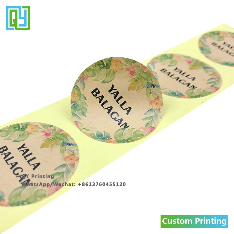 1000pcs 35x35mm free shipping custom made adhesive kraft stickers flower gift packaing labels thank you wedding wine seal tags