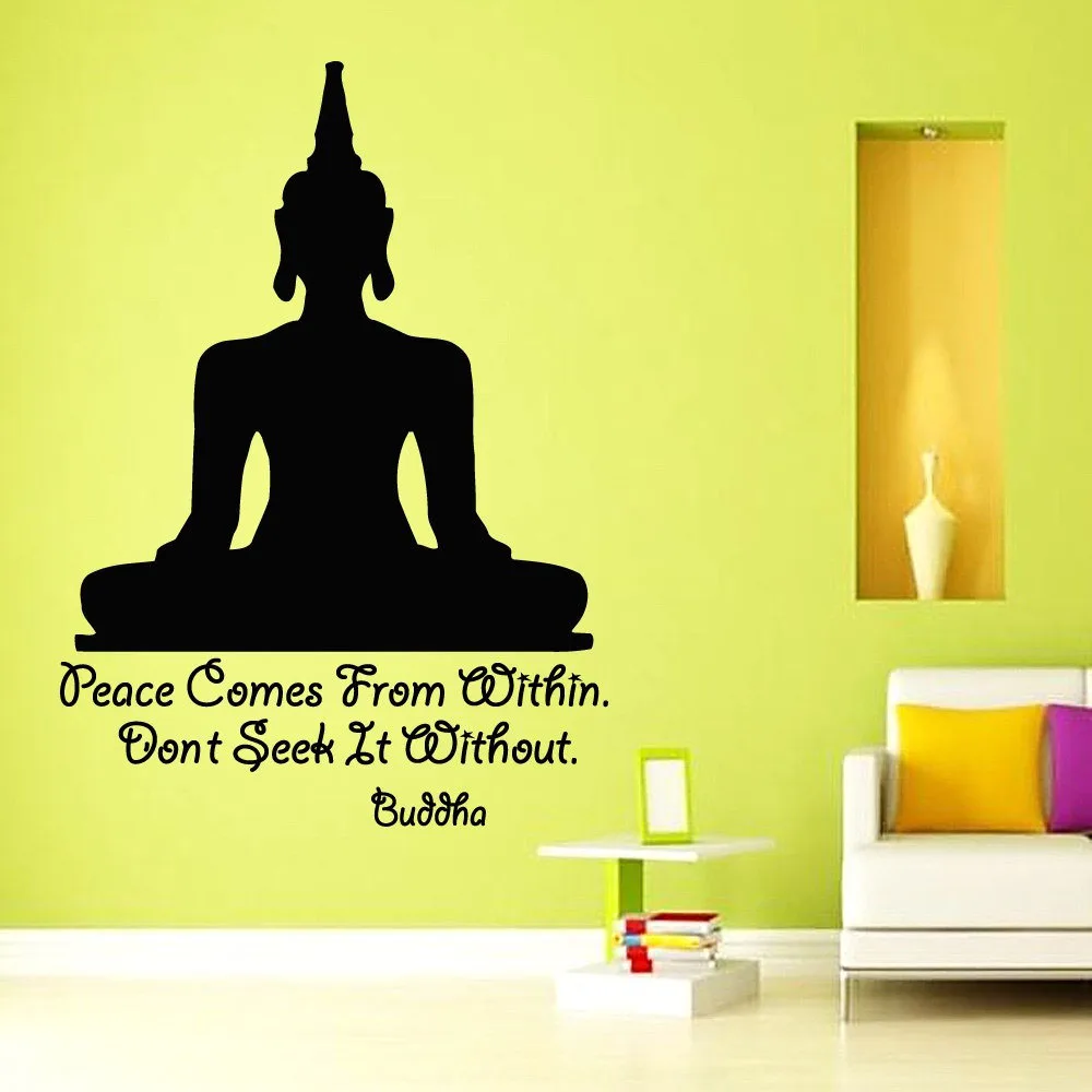 

ZOOYOO Peace Comes From Within Quotes Wall Decal Art Yoga Meditation Pose Buddha Wall Sticker Home Decor