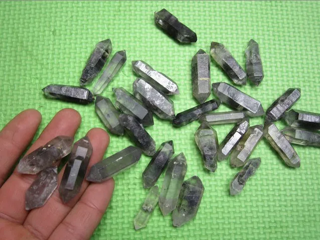 32 натуральный черный призрак кристалл кости двойной конец образцов|crystal angle|crystal