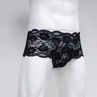 Трусы-боксеры мужские прозрачные, кружевное нижнее белье для геев, Короткие трусы с карманом для пениса, Эротическое нижнее белье