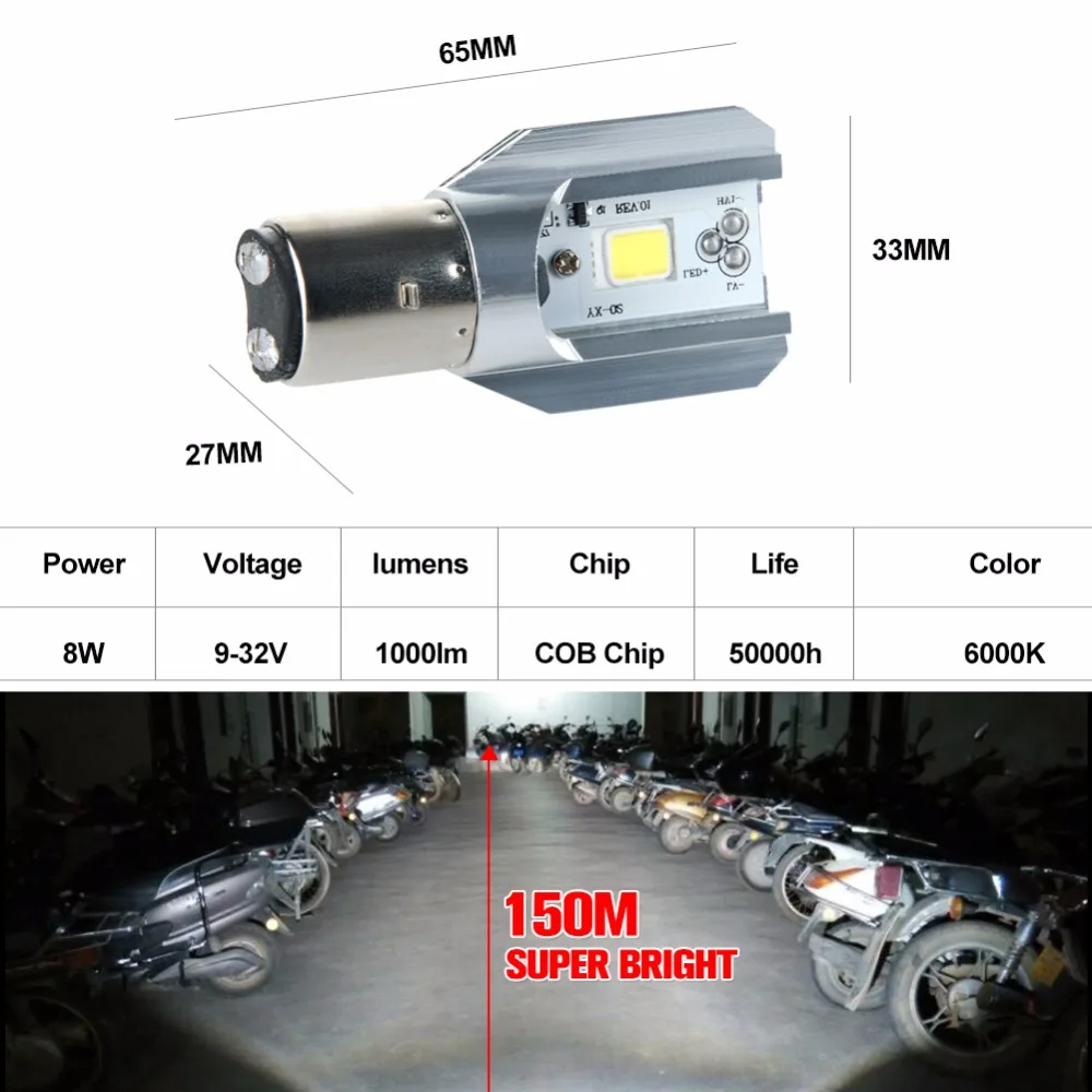 Foxcncar LED Ba20d 6000K лампы фар мотоцикла H6 COB 12V 1000LM мото передняя лампа аксессуары