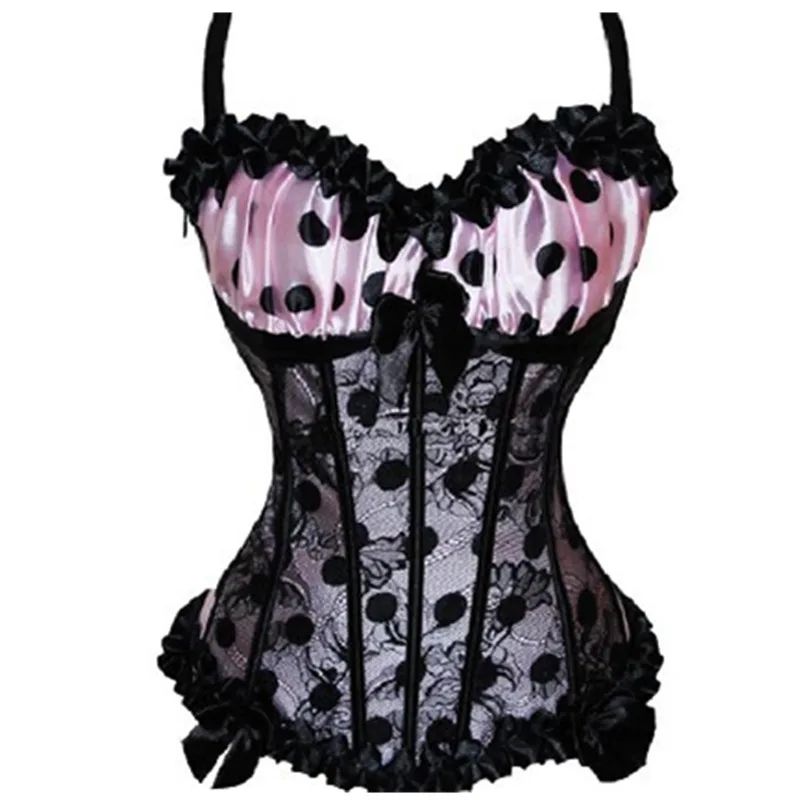 Женский корсет с бантом кружевной в горошек большие размеры|women corset|corset overbustfashion