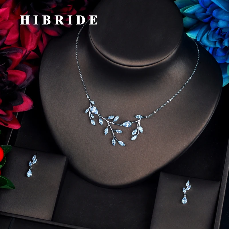

HIBRID Elegant Leaf Shape Women Jewelry Sets Bridal Accessories boucle d oreille mujer Jewelry Set Wholesale N-648