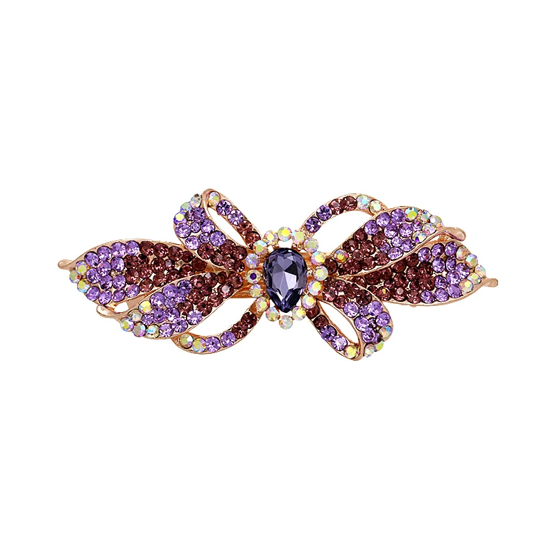 purple WEIMANJINGDIAN, красивые хрустальные стразы, бант и каплевидные Свадебные украшения для волос, заколки-пряжки для волос для женщин и девушек - Окраска металла: purple