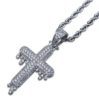 omyfun factory price full iced cross pendant necklace hip hop bling zircon iced pendants necklaces copper party jewelry
