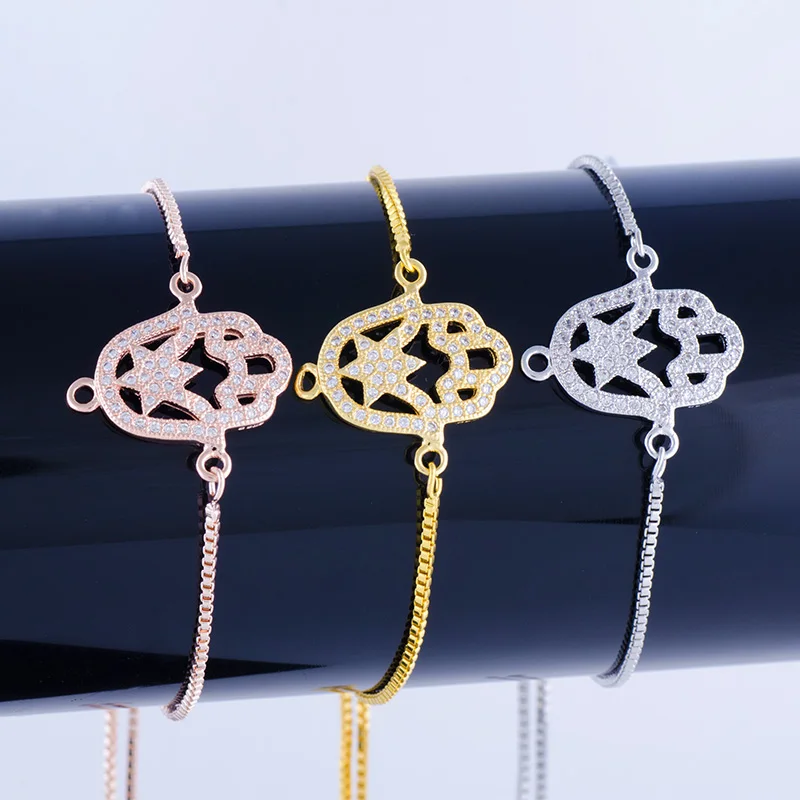 

Hot Jewelry Bijoux Zircon Star Hamsa Charms Bracelets & Bangles Handmade Copper Square Chain Friendship Bracelets Diy Pulseras