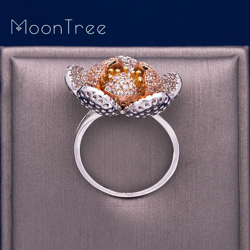 MoonTree 22 мм Роскошный цветок лист лотоса роскошный кубический циркон женские