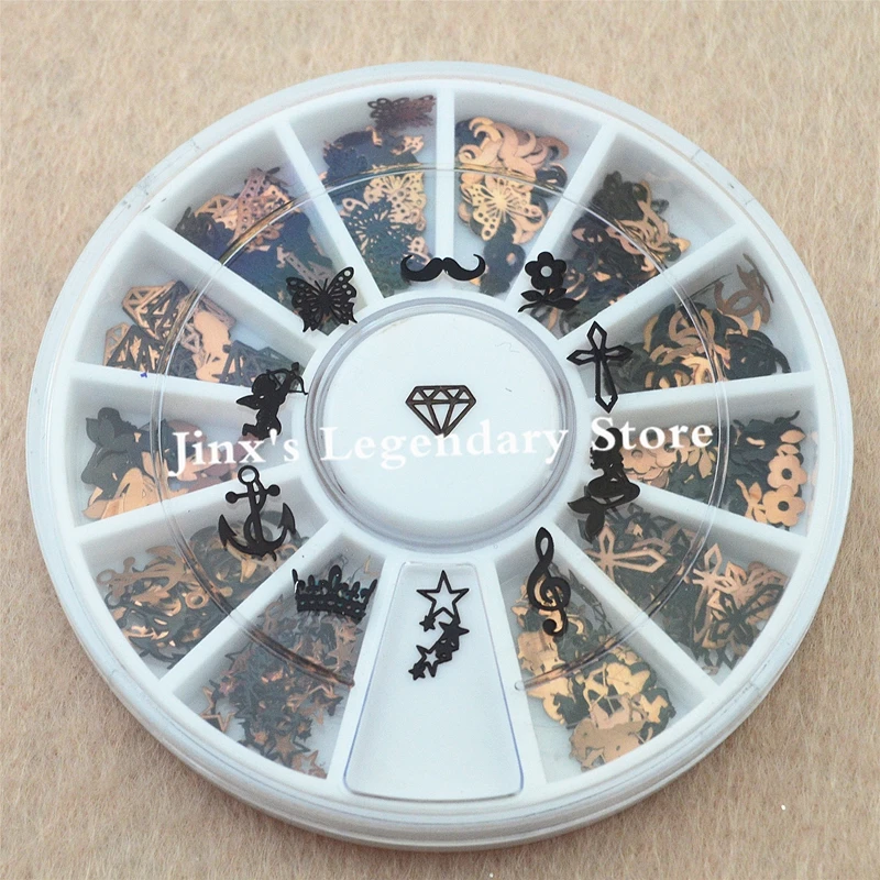 2018 12 форм 3D металлический Рождественский Декор для ногтей нарезка черные