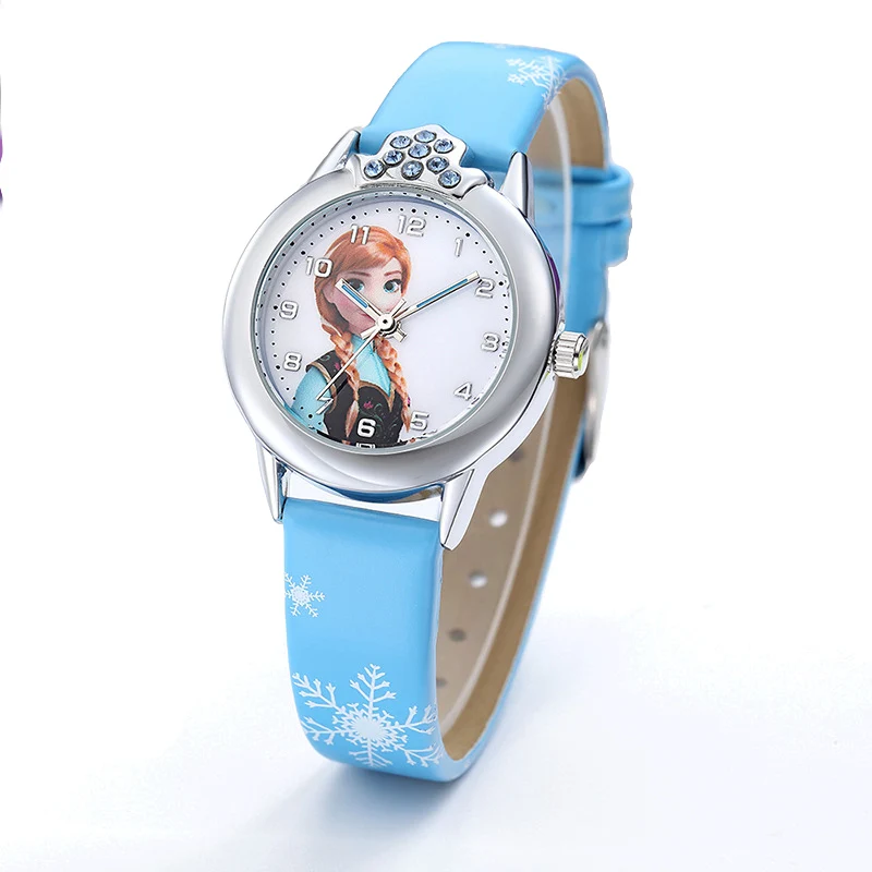 Girl Sky Blue JOYROX Princess Elsa Pattern Girls Watch Cartoon Spiderman Boys Watches Leather Strap Wristwatch Kids Clock reloj de mujer - Цвет: Girl Sky Blue