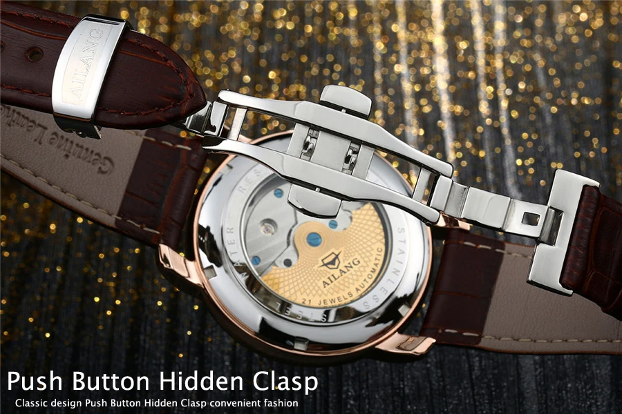 

Waterproof 50M Men Watches Luxury Rose Gold Skeleton Mechanical Steampunk Male Clock Automatic Watch Leather Strap Herren 2019