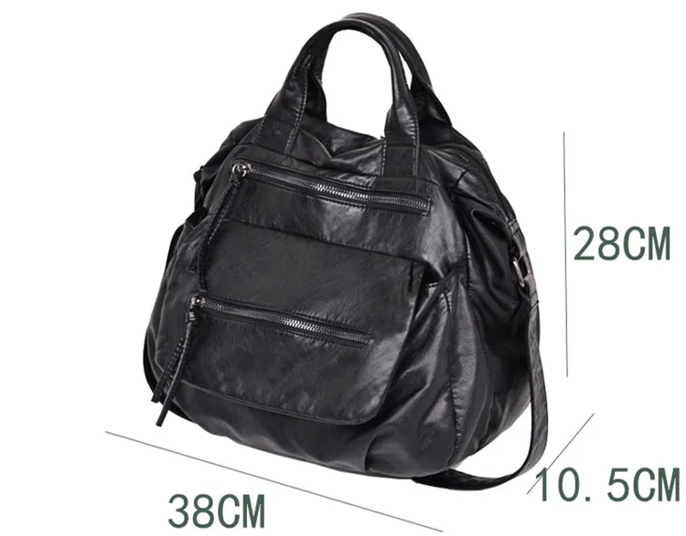 women novelty black washed pu leather tote handbag female causal large capacity one shoulder messenger bag soft crossbody bag