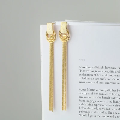LouLeur, серебро 925 пробы, прямоугольные круглые длинные серьги-гвоздики с кисточками, золотые современные трендовые элегантные серьги для женщин, хорошее ювелирное изделие - Цвет камня: gold color
