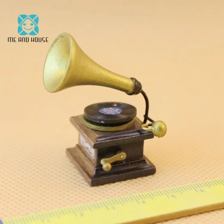 1:12 миниатюрные традиционные фонограф акустической граммофон Jukebox нерабочий