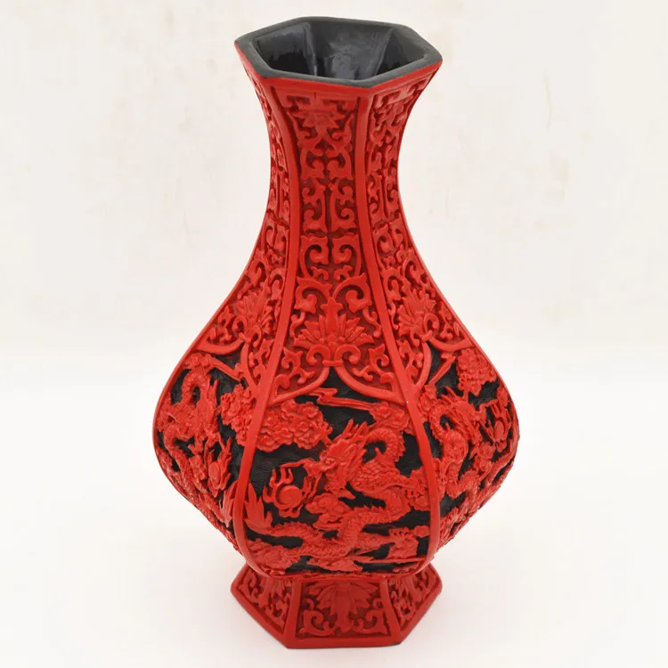 

10 inch / Exquisite Chinese Classical Traditional Technology Red Lacquerware Dragon Auspicious Vase No.9