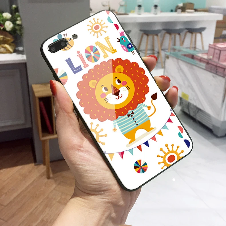 Чехол для телефона с милым котиком и львом из закаленного стекла iphone XS 8 plus 7 6 6s