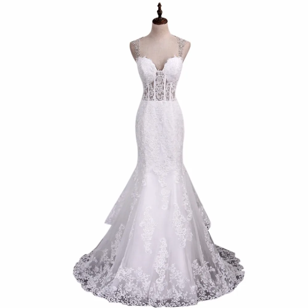

ANTI Gorgeous Beaded Mermaid Wedding Dresses 2018 Vestido De Noiva Elegance Tiered Appliques Bridal Dress Gown Tulle Illusion