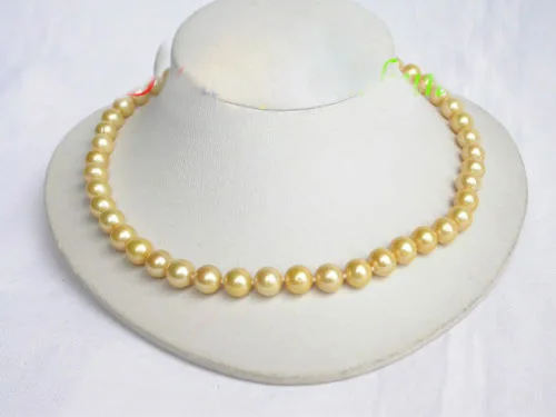 

Genuine AAA 17" 10mm round yellow golden pearl necklace