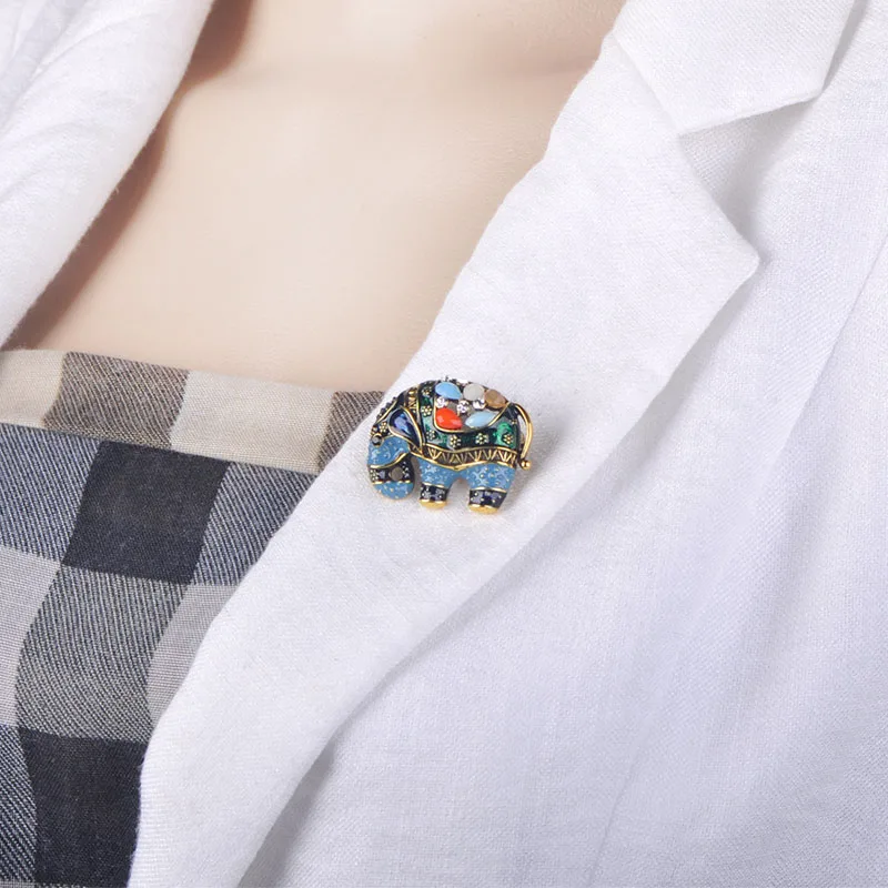 Funmor Прекрасный Кристалл Эмаль Слон Брошь винтажная Этническая Смола животные