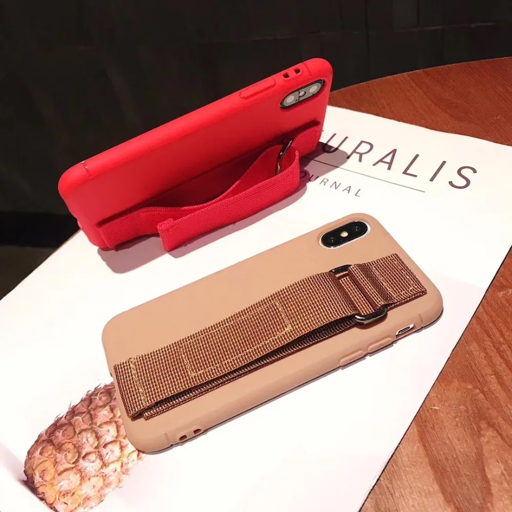 Case For iPhone Xr X Xs Max Cover Korean Candy Color Wristband Girly Soft Silicone Stand Bag 7 8 6S Plus |