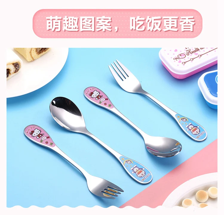 Модная Посуда Столовые приборы посуда рисунок «Hello Kitty» комбинированных ложек и вилок Пособия по кулинарии набор посуды кастрюля для быстрого приготовления аксессуары лагерь Кухня