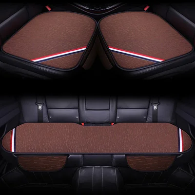 Brown 1 set Универсальный чехол для автомобильных сидений Подушка четыре сезона дышащий передний задний льняной протектор коврик авто украшение интерьера - Название цвета: Brown 1 set