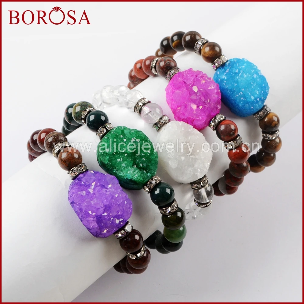 BOROSA 5 шт. модный Радужный кулон агатес druzy с 8 мм разноцветными Каменными бусинами