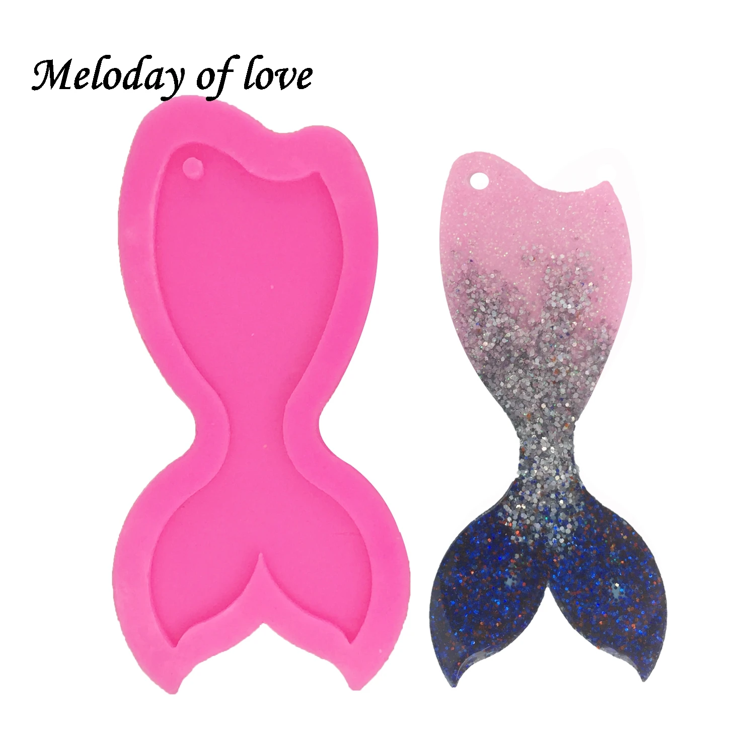 Pink Mermaid tail shape silicone mold for keychains Pendant Key chain mold Clay DIY epoxy Resin molds Clay Mold Fish tail DY0059 - Цвет: Pink