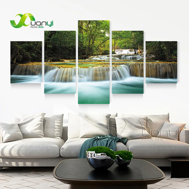 5 панелей Современная печать живопись водопад Настенная картина холст лес пейзаж краски для гостиной без