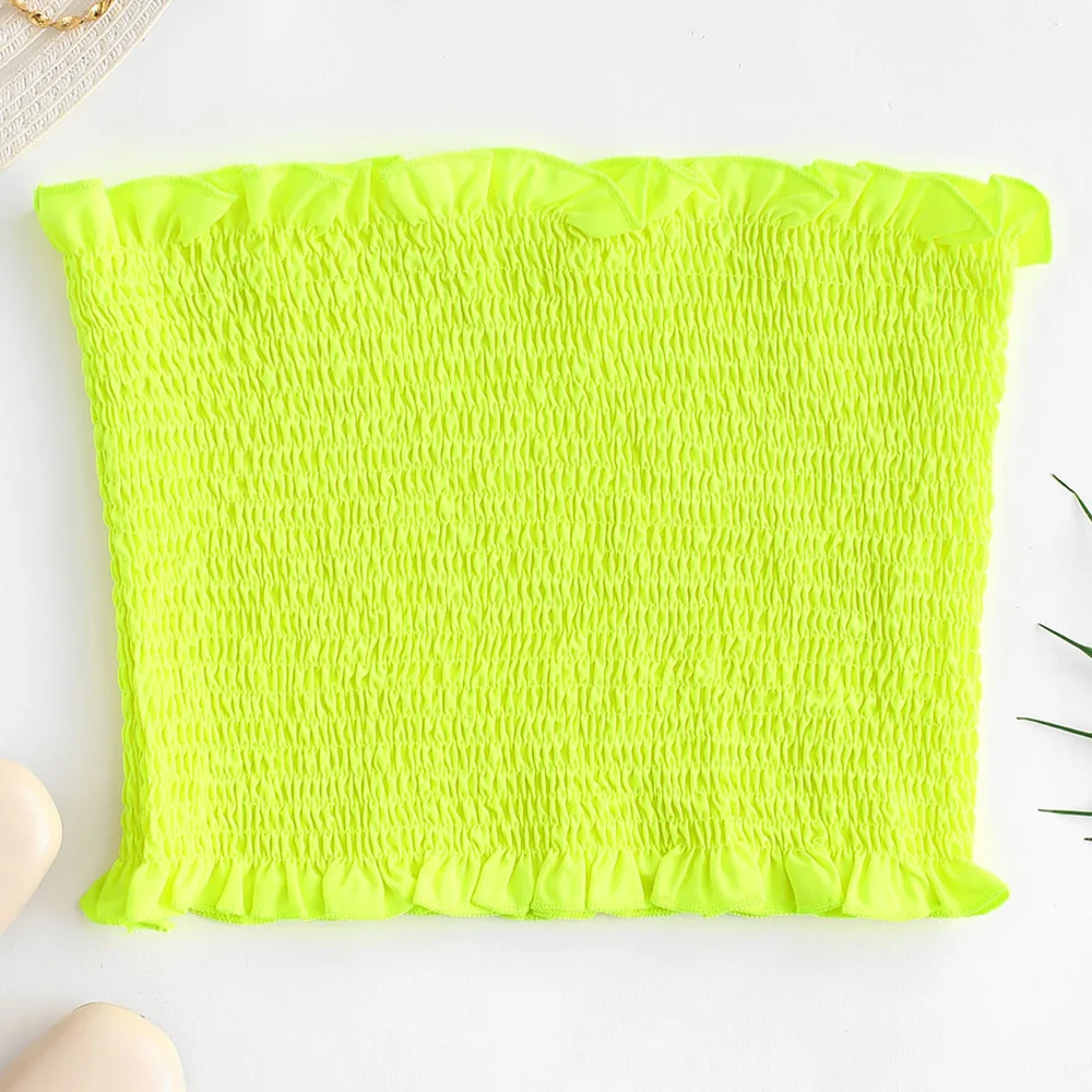 Женский укороченный Топ без бретелек ZAFUL неоновый топ с рюшами эластичный бандо