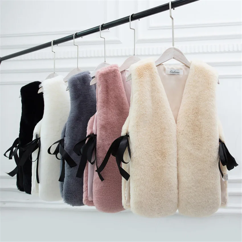 2018 короткий меховой жилет Осенний женский из искусственного меха пушистый