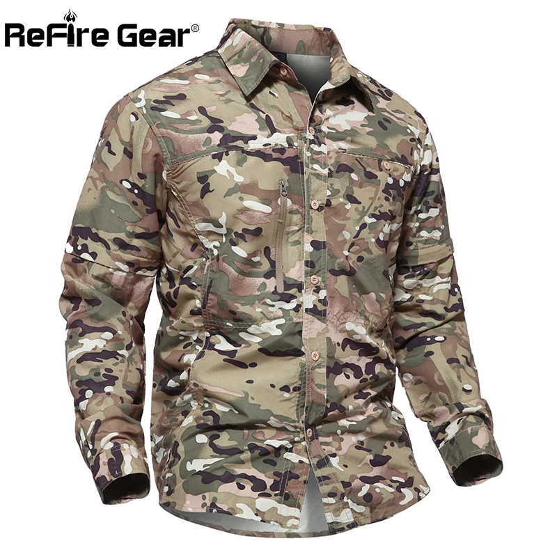 ReFire Gear Съемная Военная камуфляжная рубашка для мужчин на весну и лето со съемным