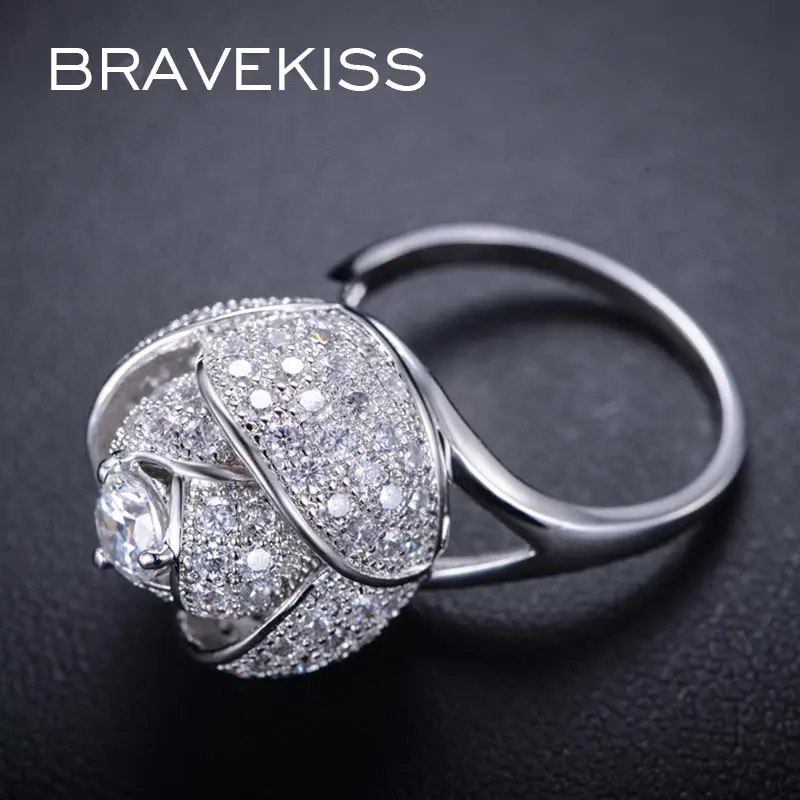 BRAVEKISS Модное Новое Стильное женское кольцо родиевый цвет розовый цветок с 5 мм 0.5ct