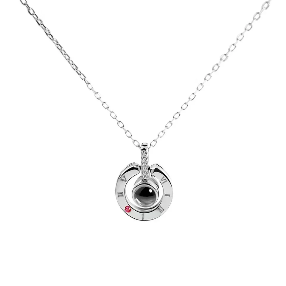 Round Silver Женское ожерелье с подвеской в виде сердца, Кристальное колье, 925 пробы, серебро 100, язык I Love You, жена, подарок, ювелирное изделие, подарок на день Святого Валентина - Окраска металла: Round Silver