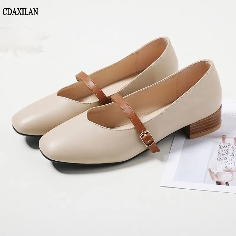 

CDAXILAN new arrival women pumps 3CM low heel artificial leather square toe shoe fashion ladies casual shoes summer party shoes