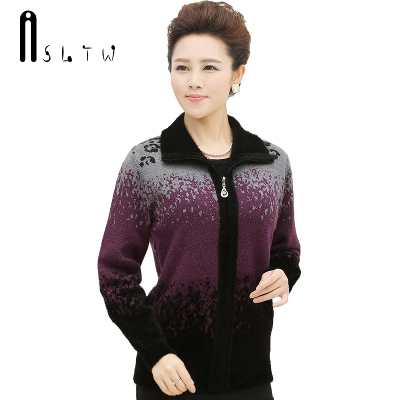 ASLTW High Quality Sweater For Women New Long Sleeve Cashmere Female Cardigan Mohair Turn Down Collar Plus Size Jacket |