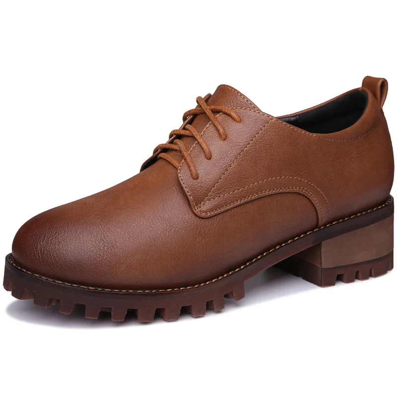 Women's Spring 2017 Vintage Waxed Upper Platform Mid Heels Height Increase Office Work Travel Lady Bootie Ankle Boots Shoes | Обувь